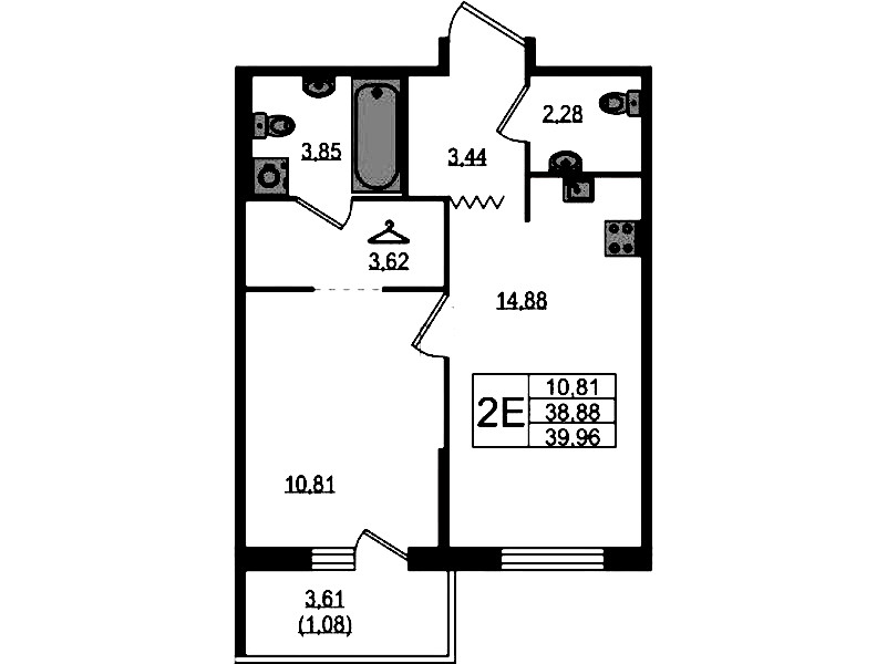 1-комнатная квартира 39.96 м², 4/12 эт., ЖК «UP! Квартал Воронцовский»